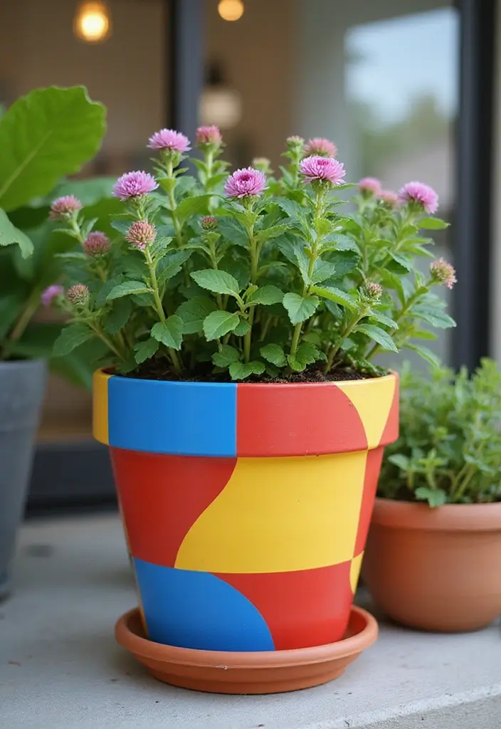 25+ Flower Pot Painting Ideas for Garden Lovers - 19. Color Block Pots