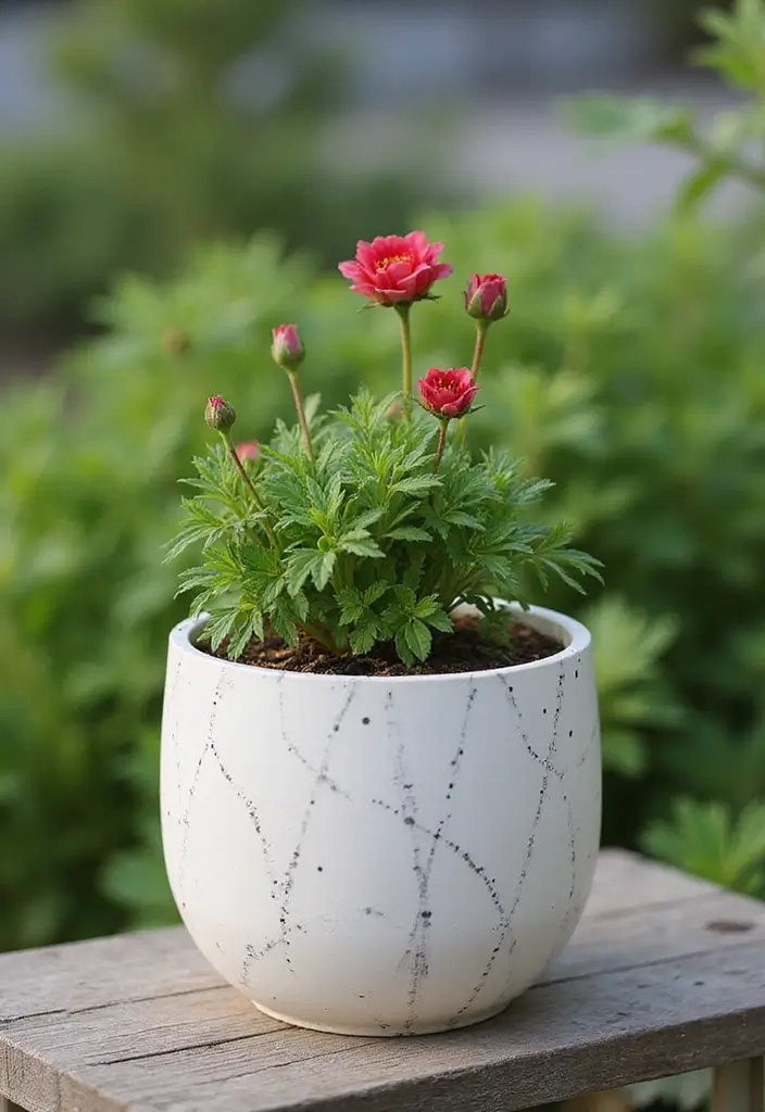 25+ Flower Pot Painting Ideas for Garden Lovers - 20. Minimalist Lines and Dots