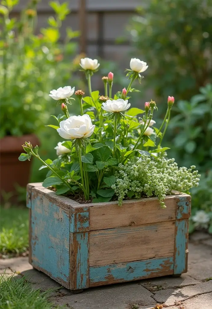 25+ Flower Pot Painting Ideas for Garden Lovers - 21. Upcycled Wooden Boxes