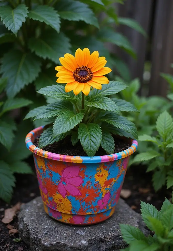 25+ Flower Pot Painting Ideas for Garden Lovers - 22. Bright Neon Pots