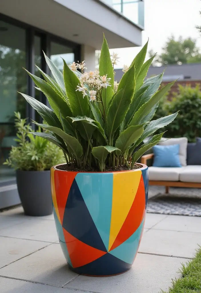 25+ Flower Pot Painting Ideas for Garden Lovers - 4. Geometric Patterns for a Modern Twist