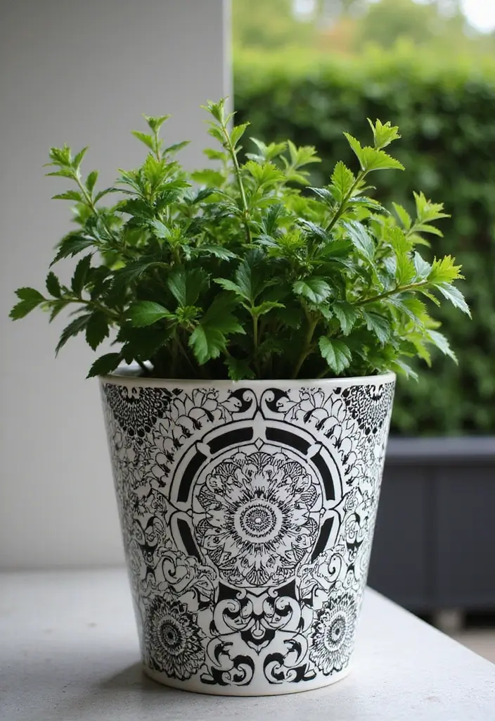 25+ Flower Pot Painting Ideas for Garden Lovers - 8. Elegant Monochrome Designs