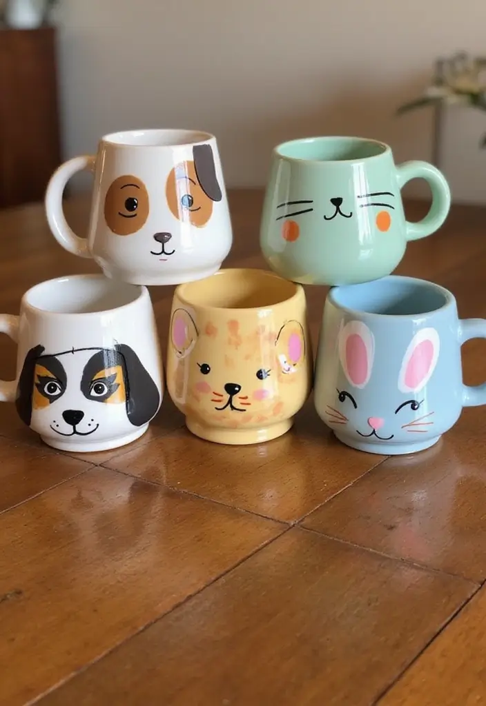 25+ Fun Mug Painting Ideas You’ll Want to Try - 1. Whimsical Animal Faces