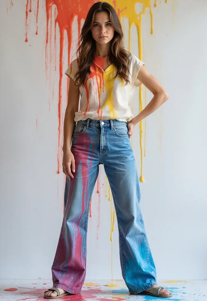 25+ Jeans Painting Ideas to Level Up Your Denim - 12. Drip Paint Technique