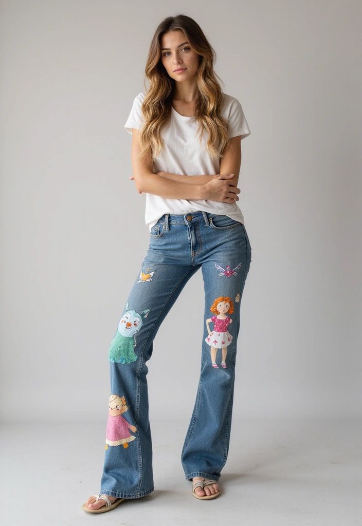 25+ Jeans Painting Ideas to Level Up Your Denim - 17. Whimsical Characters