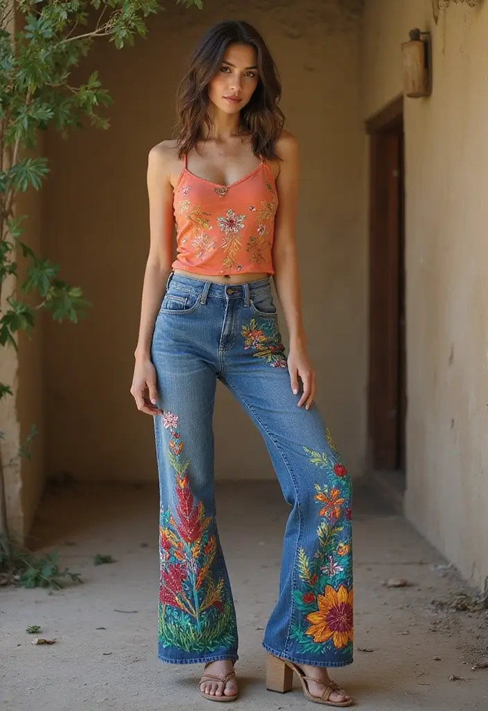 25+ Jeans Painting Ideas to Level Up Your Denim - 19. Bohemian Patterns