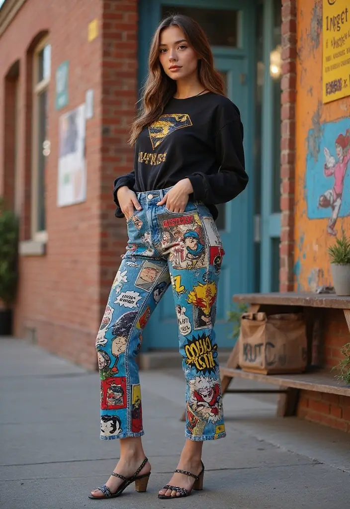 25+ Jeans Painting Ideas to Level Up Your Denim - 20. Comic Book Art