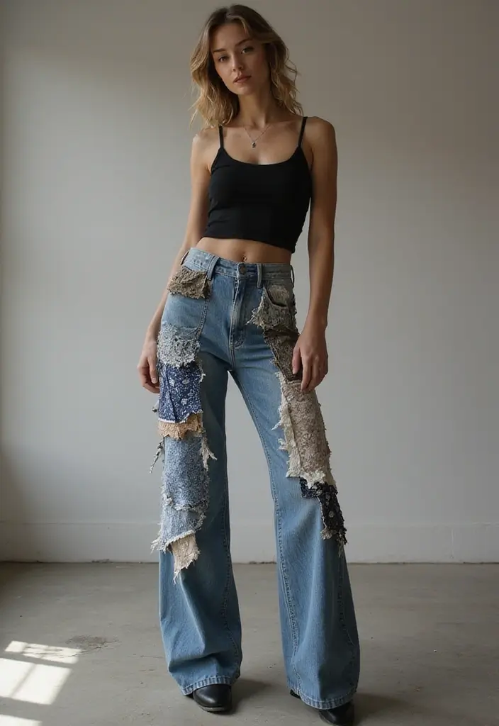 25+ Jeans Painting Ideas to Level Up Your Denim - 22. Upcycled Denim Collage