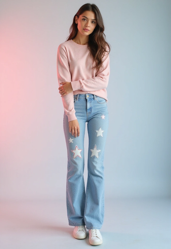 25+ Jeans Painting Ideas to Level Up Your Denim - 7. Stenciled Designs