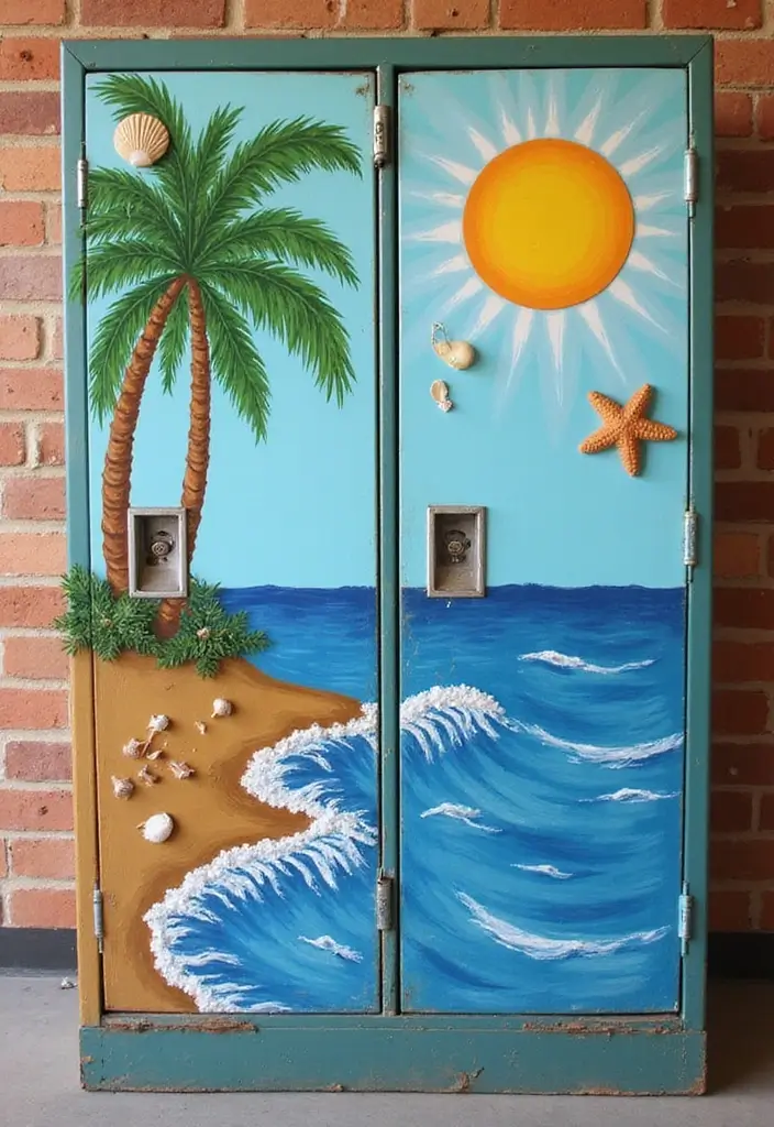 25+ Locker Painting Ideas to Make School More Fun - 1. Tropical Paradise Mural