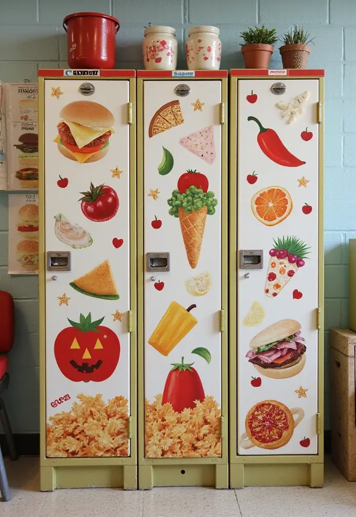25+ Locker Painting Ideas to Make School More Fun - 14. Fun Food Theme