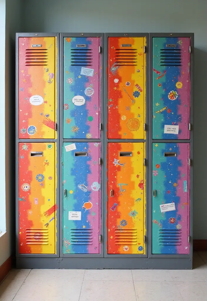 25+ Locker Painting Ideas to Make School More Fun - 21. Rainbow Brilliance