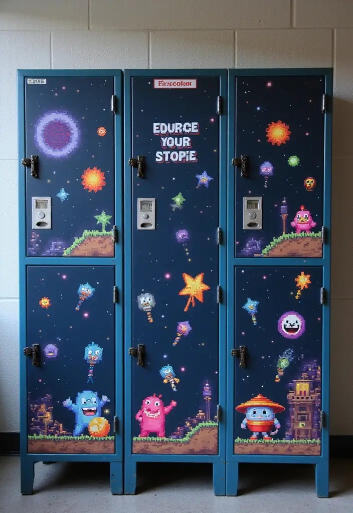 25+ Locker Painting Ideas to Make School More Fun - 22. Retro Video Game Theme