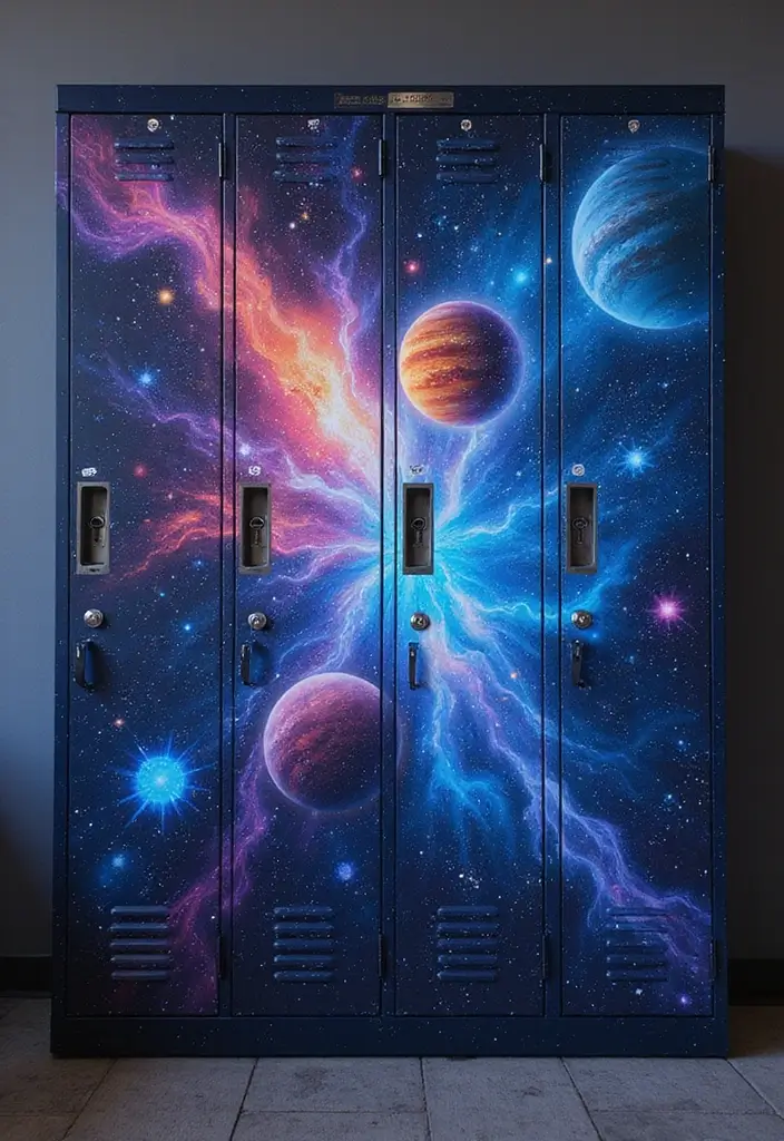 25+ Locker Painting Ideas to Make School More Fun - 3. Galaxy Dreamscape