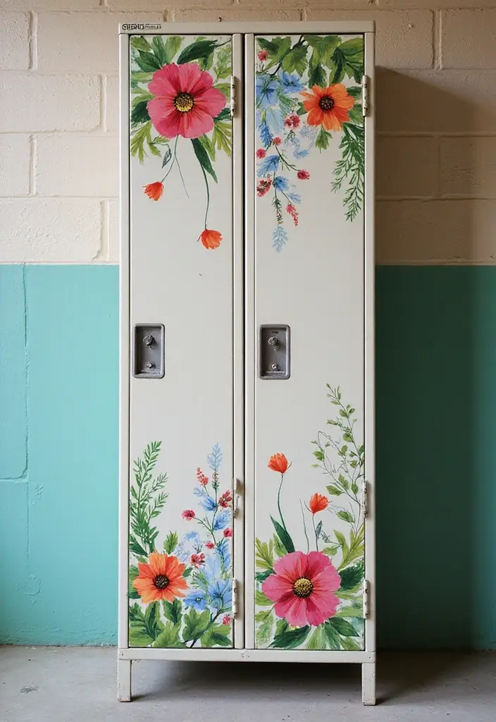 25+ Locker Painting Ideas to Make School More Fun - 4. Whimsical Floral Design