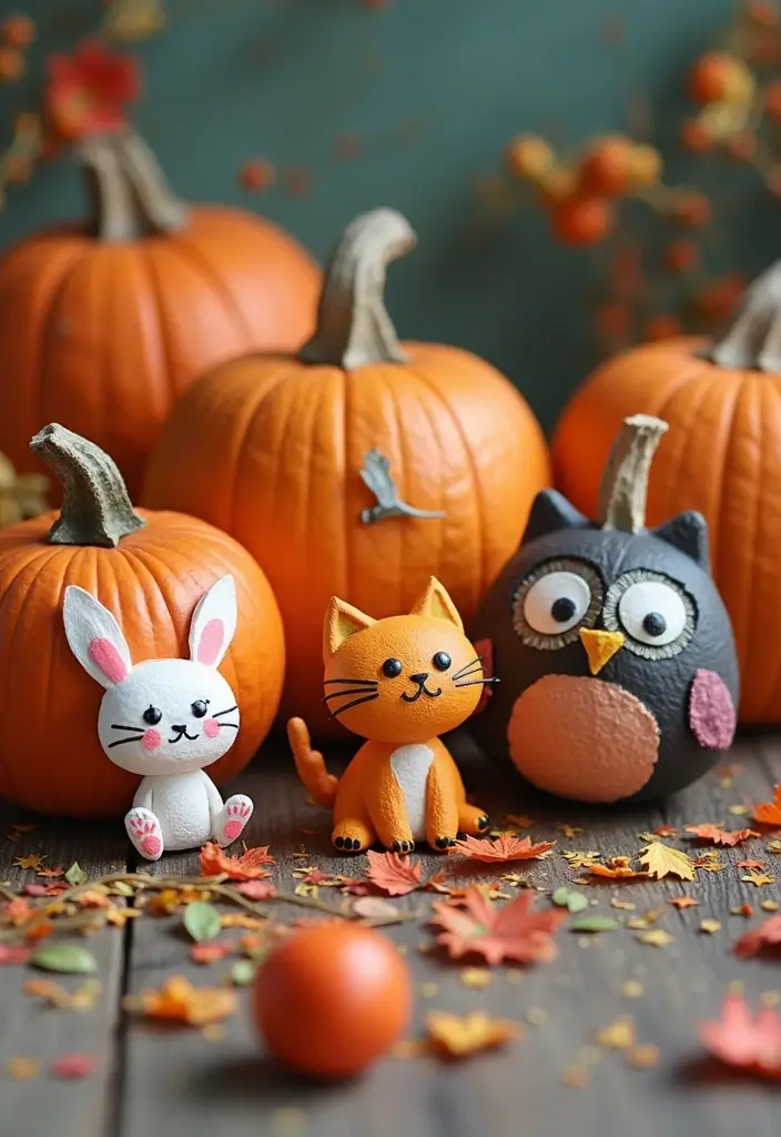 25+ Mini Pumpkin Painting Ideas That Are Adorable - 2. Whimsical Animal Designs