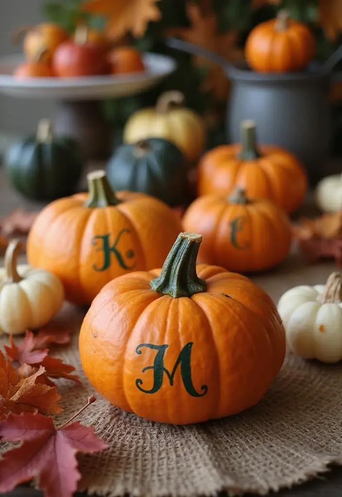 25+ Mini Pumpkin Painting Ideas That Are Adorable - 22. Personalized Initials