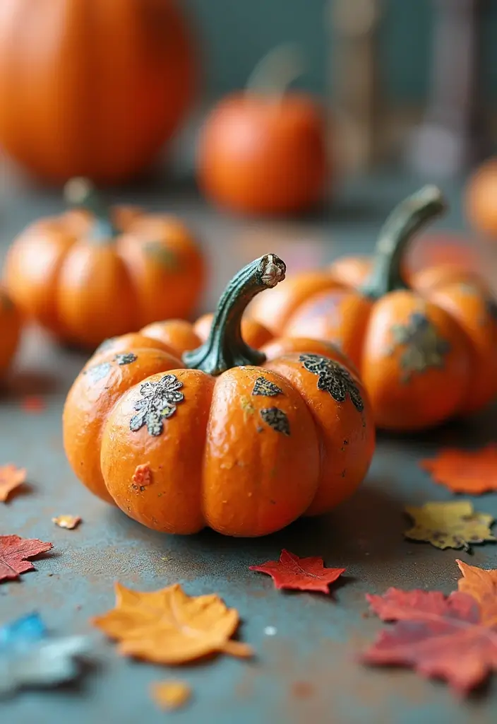 25+ Mini Pumpkin Painting Ideas That Are Adorable - 24. Crafty Collage Pumpkins