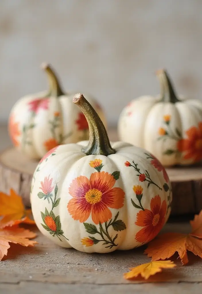 25+ Mini Pumpkin Painting Ideas That Are Adorable - 3. Floral Designs