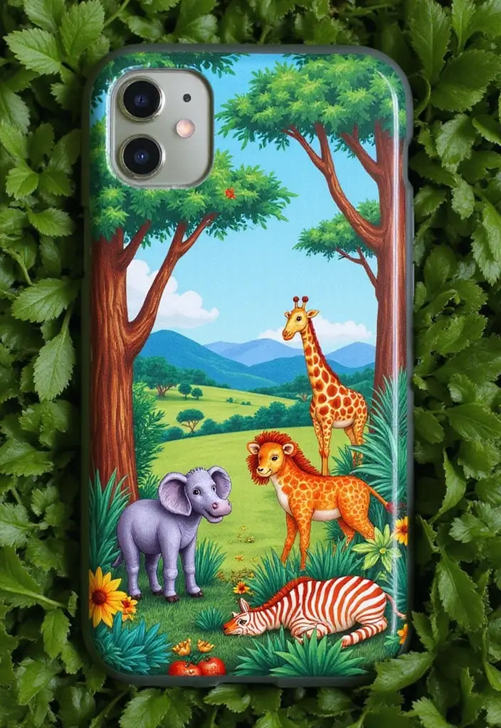 25+ Mobile Cover Painting Ideas to Show Off Your Style - 14. Safari Adventure Theme