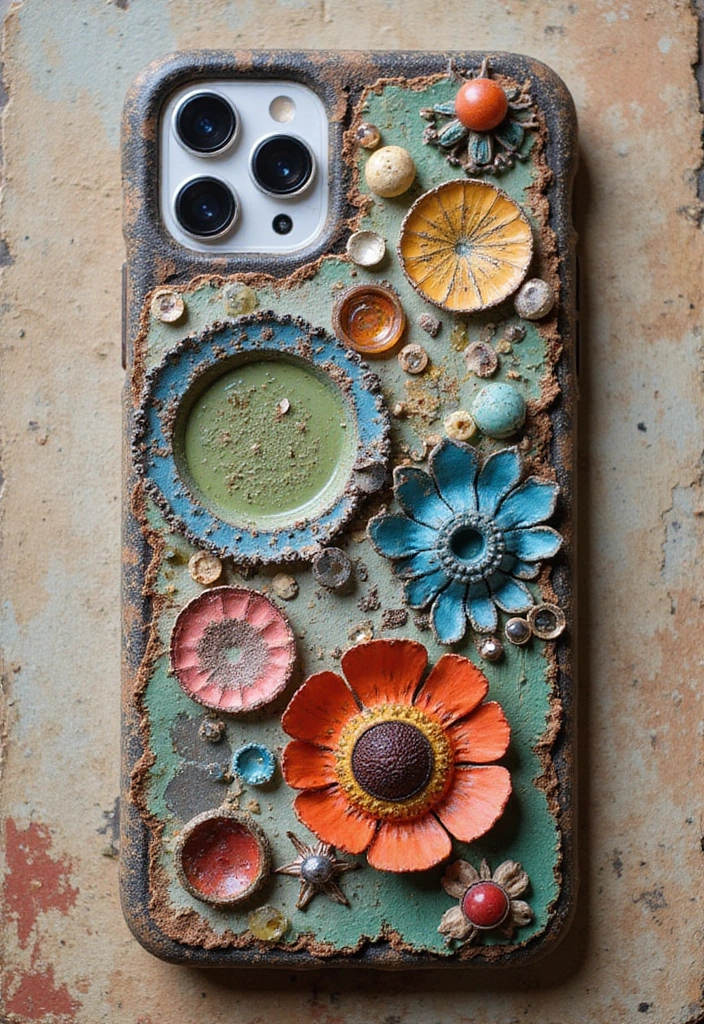 25+ Mobile Cover Painting Ideas to Show Off Your Style - 17. Mixed Media Mashup