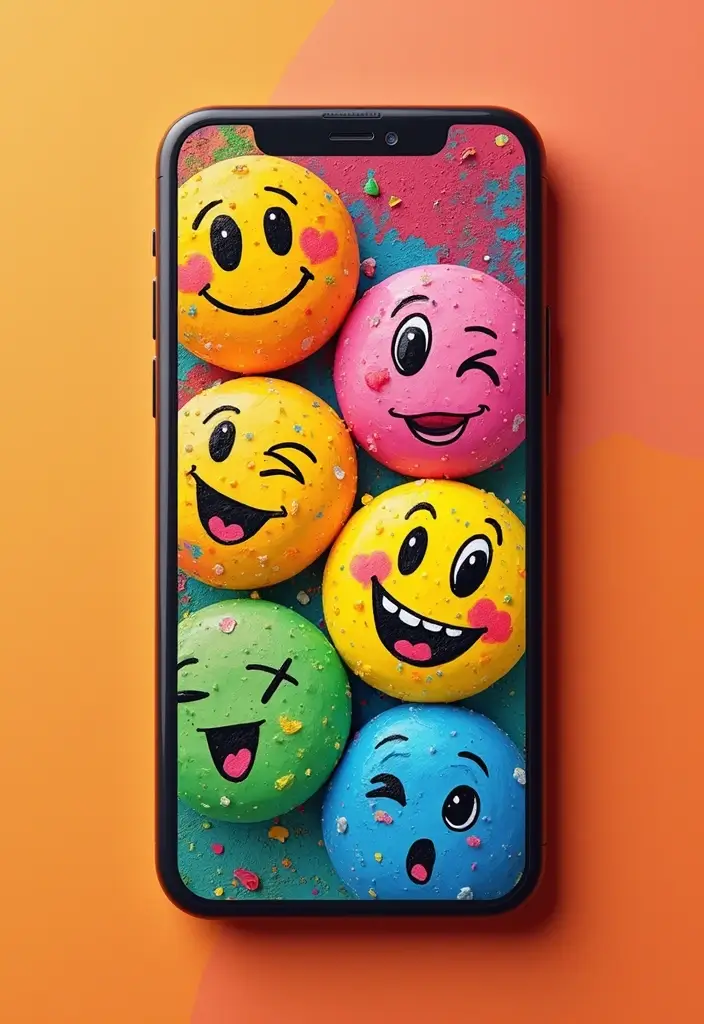 25+ Mobile Cover Painting Ideas to Show Off Your Style - 23. Fun Emoji Faces