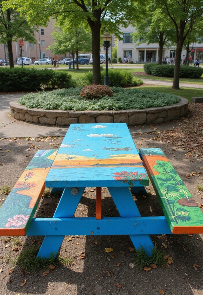 25+ Picnic Table Painting Ideas for Outdoor Charm - 10. Artistic Murals