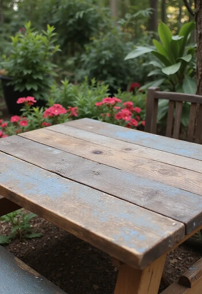 25+ Picnic Table Painting Ideas for Outdoor Charm - 11. Textured Finishes