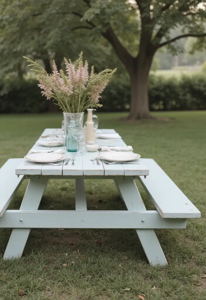 25+ Picnic Table Painting Ideas for Outdoor Charm - 15. Minimalist Touch