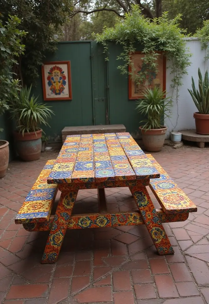 25+ Picnic Table Painting Ideas for Outdoor Charm - 17. Cultural Inspirations