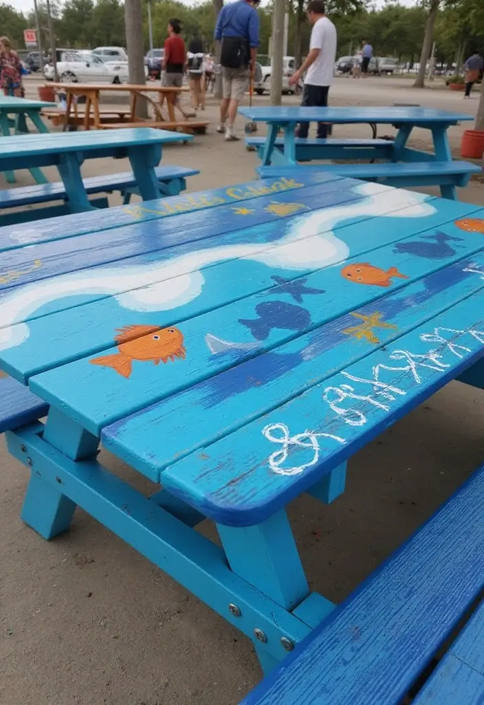 25+ Picnic Table Painting Ideas for Outdoor Charm - 18. Under-the-Sea