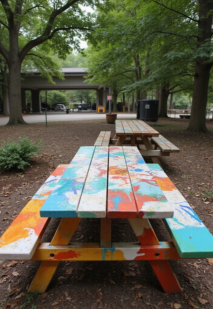 25+ Picnic Table Painting Ideas for Outdoor Charm - 20. Artistic Expressions