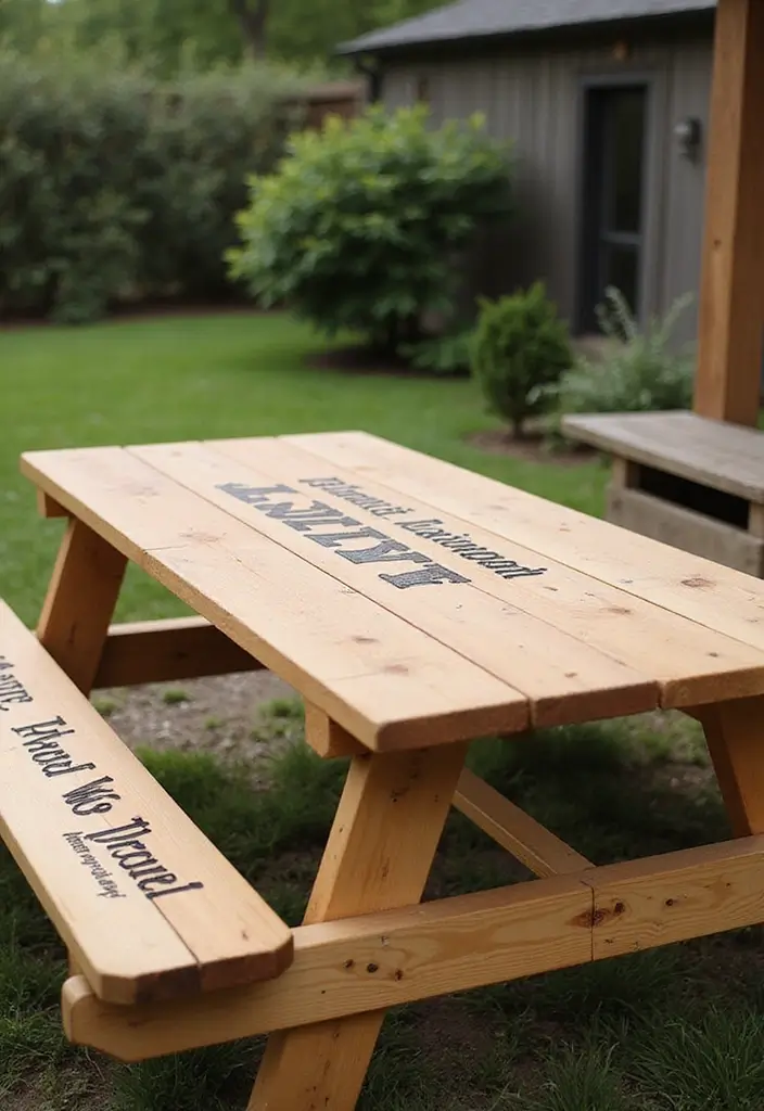 25+ Picnic Table Painting Ideas for Outdoor Charm - 22. Personalized Designs