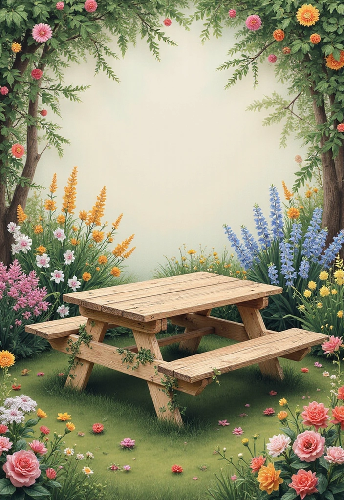 25+ Picnic Table Painting Ideas for Outdoor Charm - 4. Floral Fantasy
