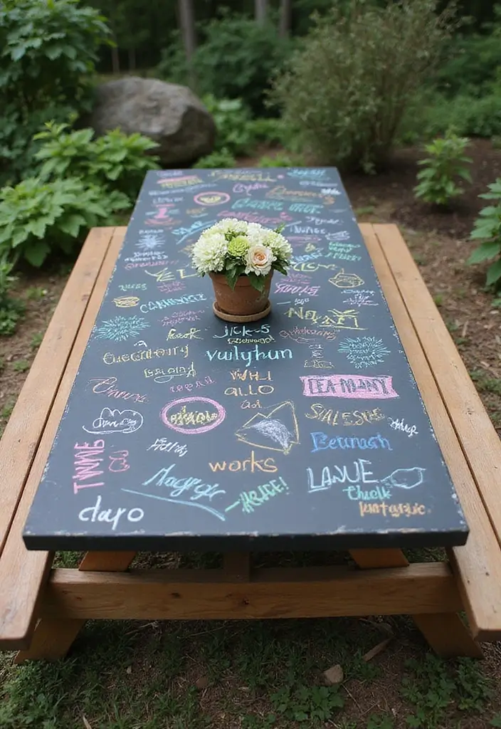 25+ Picnic Table Painting Ideas for Outdoor Charm - 6. Chalkboard Fun