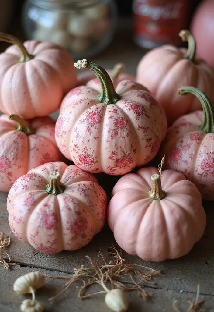25+ Pink Pumpkin Painting Ideas for a Cute Twist - 10. Vintage Chic Pink Pumpkins
