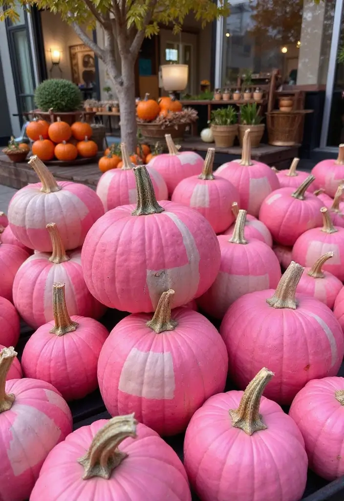 25+ Pink Pumpkin Painting Ideas for a Cute Twist - 11. Color Blocked Pink Pumpkins