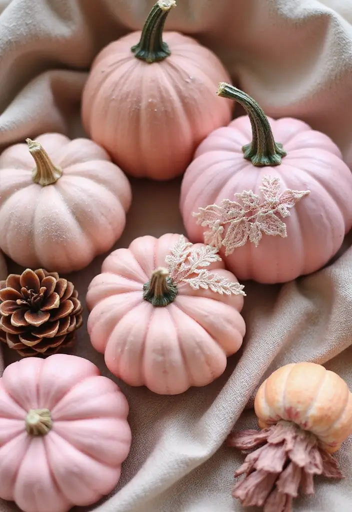 25+ Pink Pumpkin Painting Ideas for a Cute Twist - 13. Layered Textured Pink Pumpkins