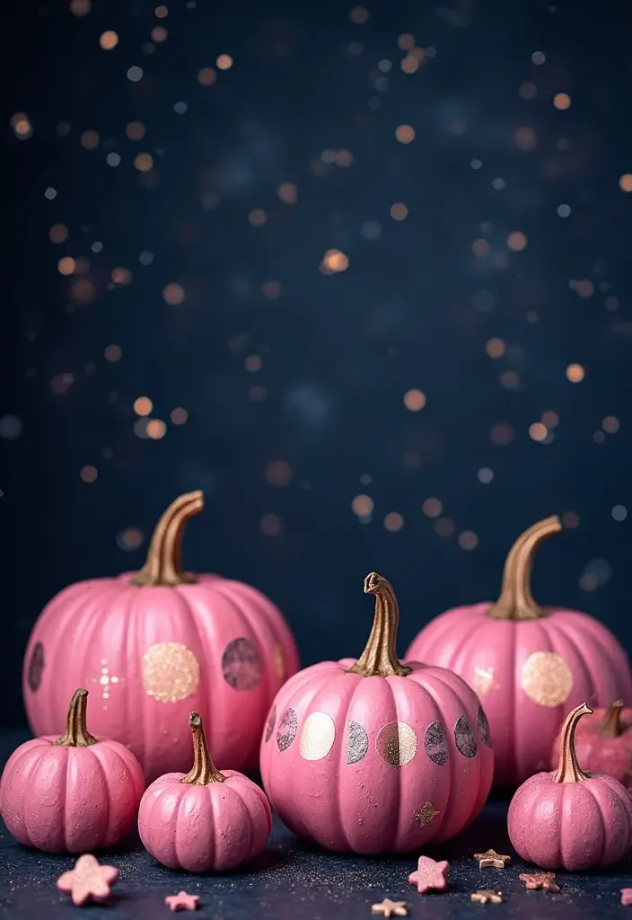 25+ Pink Pumpkin Painting Ideas for a Cute Twist - 17. Moon Phases Pink Pumpkins