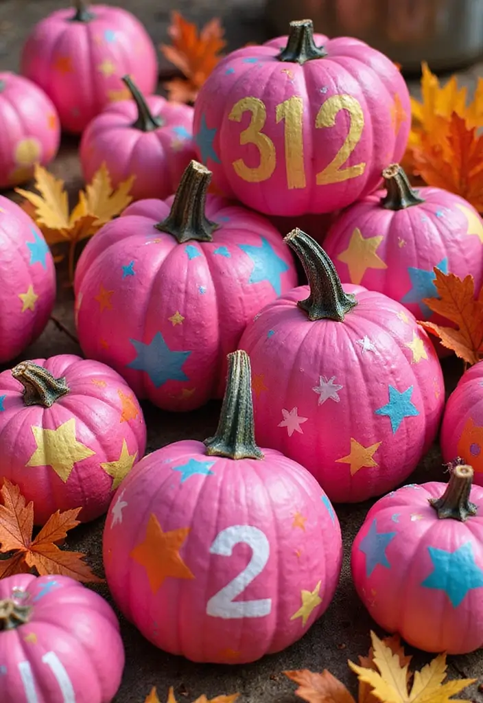 25+ Pink Pumpkin Painting Ideas for a Cute Twist - 18. Retro 80s Inspired Pink Pumpkins