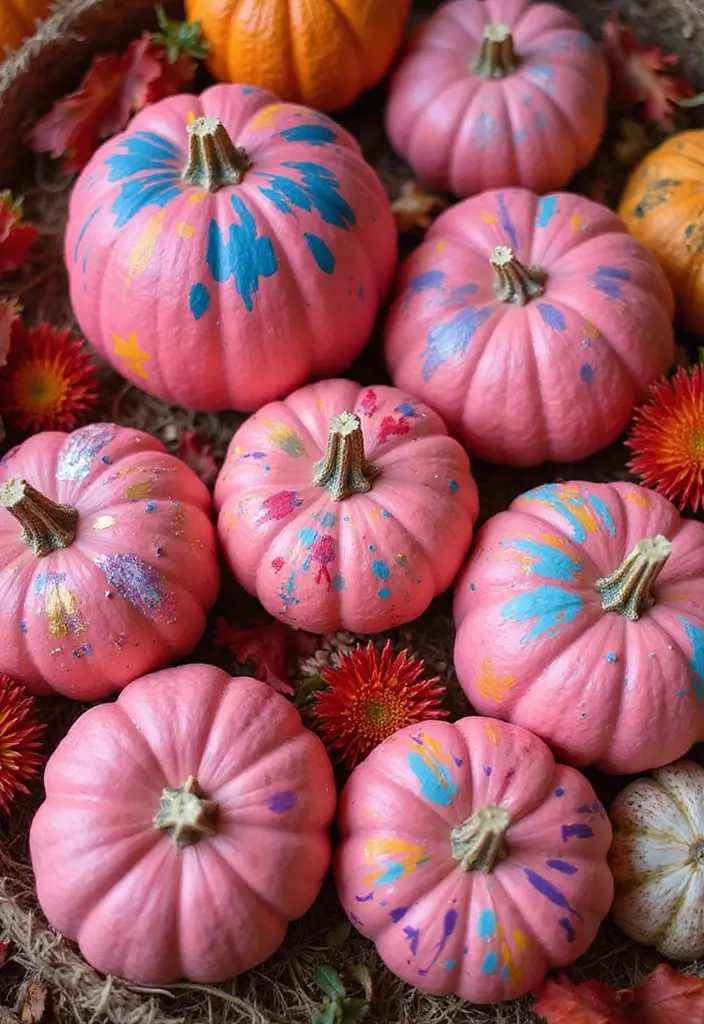 25+ Pink Pumpkin Painting Ideas for a Cute Twist - 25. Abstract Art Pink Pumpkins