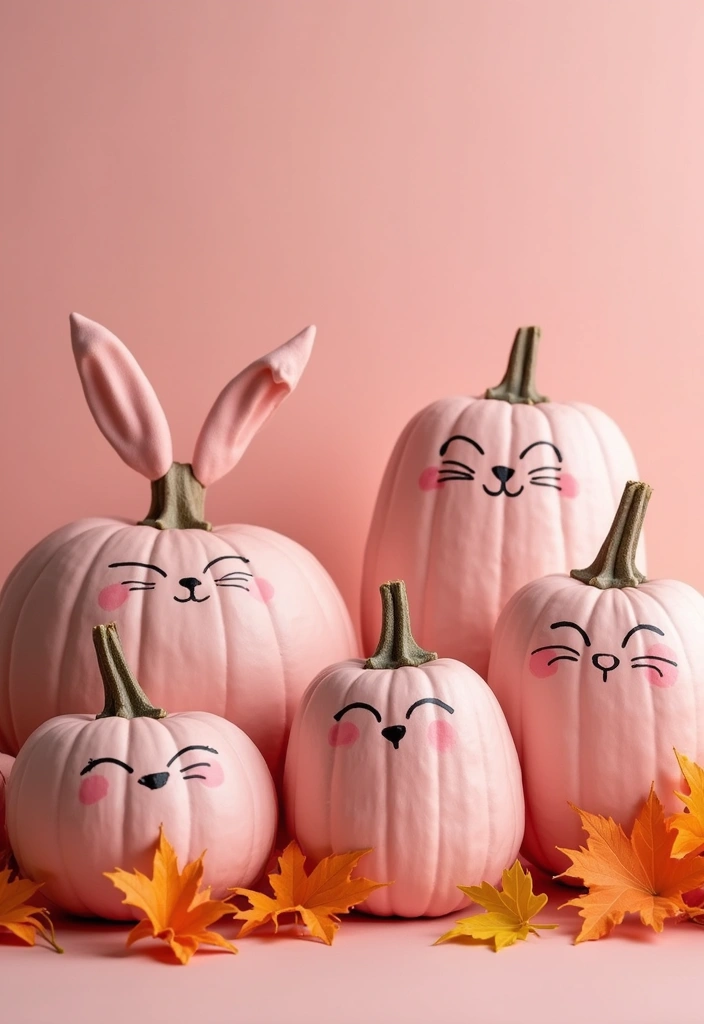 25+ Pink Pumpkin Painting Ideas for a Cute Twist - 3. Cute Animal-Themed Pink Pumpkins