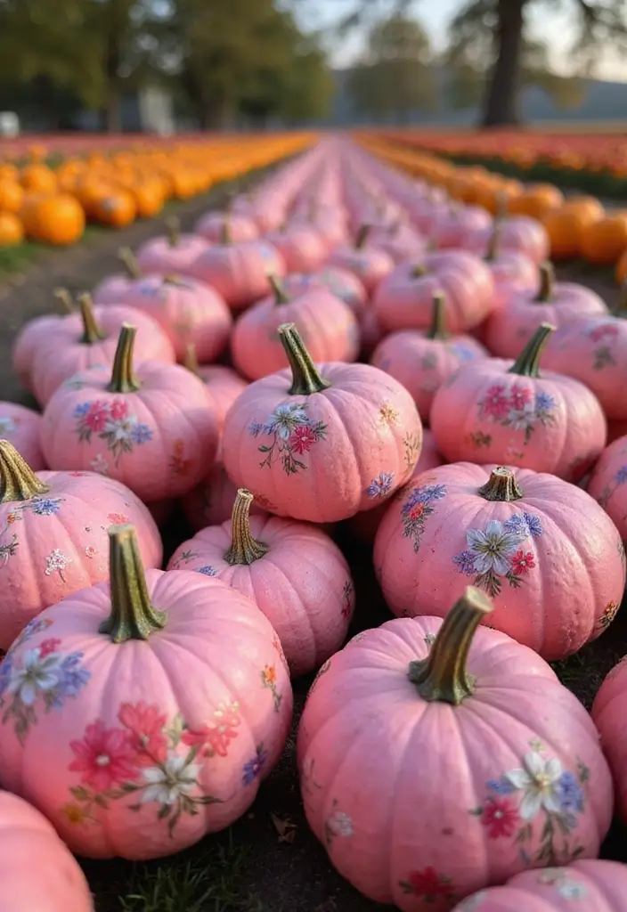 25+ Pink Pumpkin Painting Ideas for a Cute Twist - 4. Floral Fantasy Pink Pumpkins