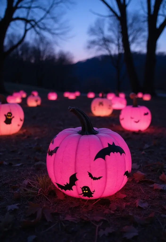25+ Pink Pumpkin Painting Ideas for a Cute Twist - 5. Spooky Silhouette Pink Pumpkins