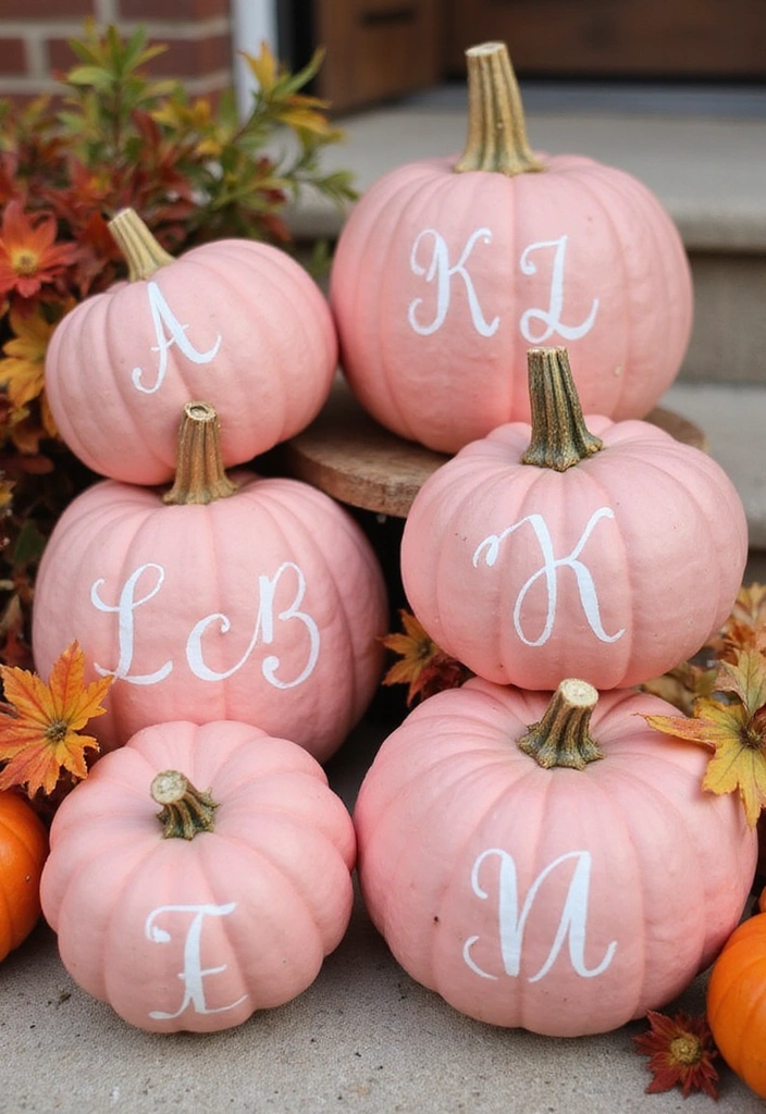 25+ Pink Pumpkin Painting Ideas for a Cute Twist - 9. Personalized Family Initial Pumpkins
