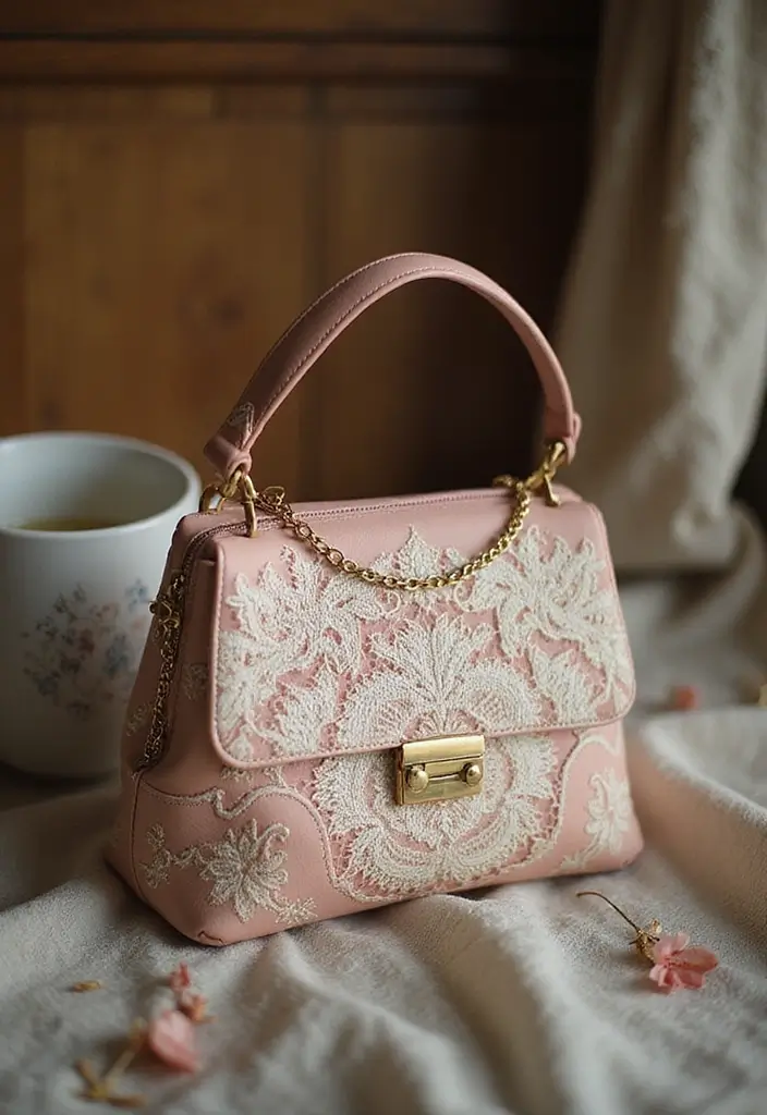 25+ Purse Painting Ideas to Add Personal Flair - 14. Vintage Lace