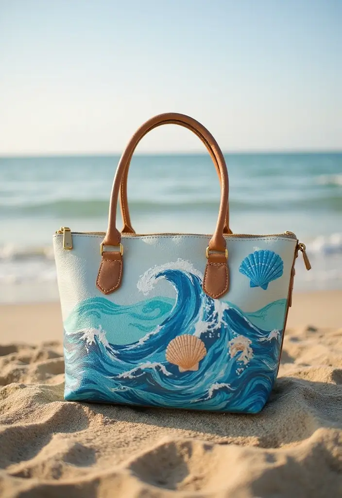 25+ Purse Painting Ideas to Add Personal Flair - 17. Beachy Waves