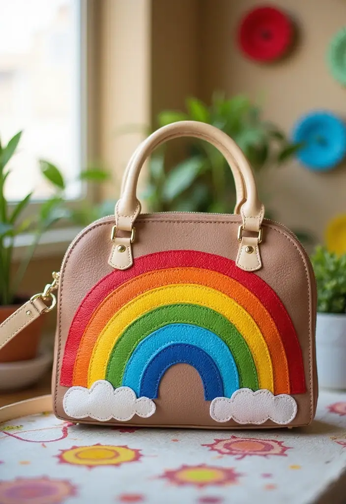 25+ Purse Painting Ideas to Add Personal Flair - 18. Rainbow Splash