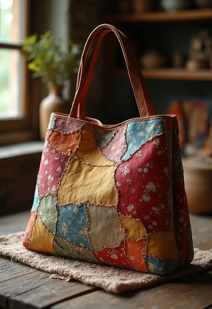 25+ Purse Painting Ideas to Add Personal Flair - 21. Colorful Patchwork
