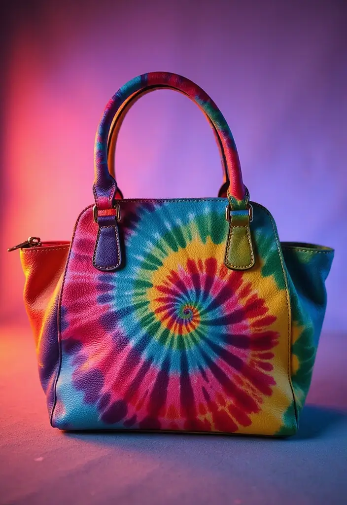 25+ Purse Painting Ideas to Add Personal Flair - 22. Funky Tie and Dye